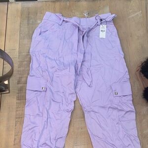 Express Lavender Tie-Waist Cargo Pants